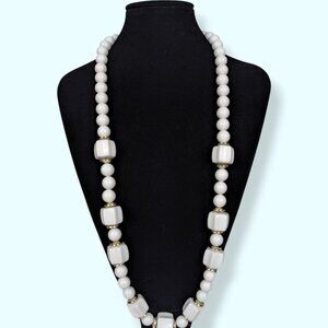 V. White Lucite Star Bead Necklace